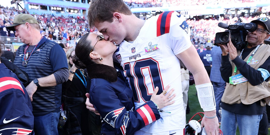 Patriots' Drake Maye shares heartfelt sideline moment with wife Ann Michael before Super Bowl debut