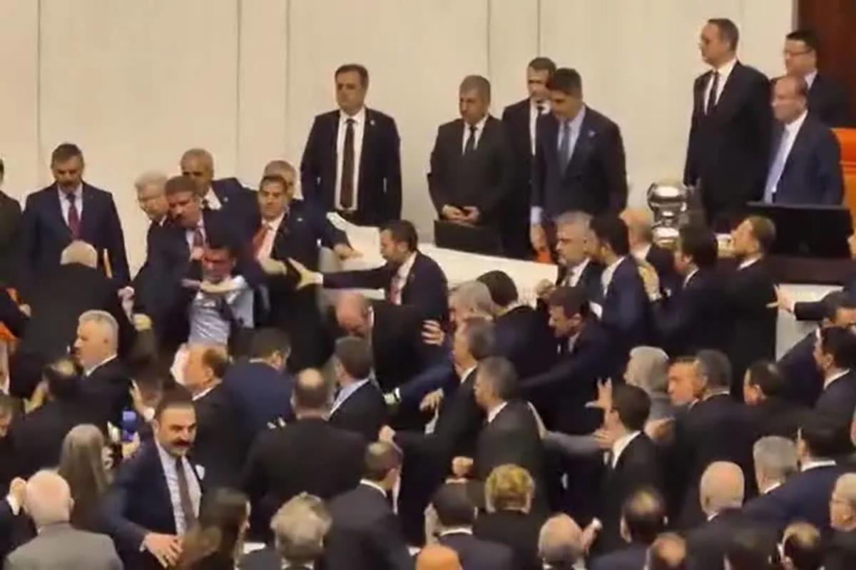 Brawl erupts in Turkish parliament as two parties throw punches over...