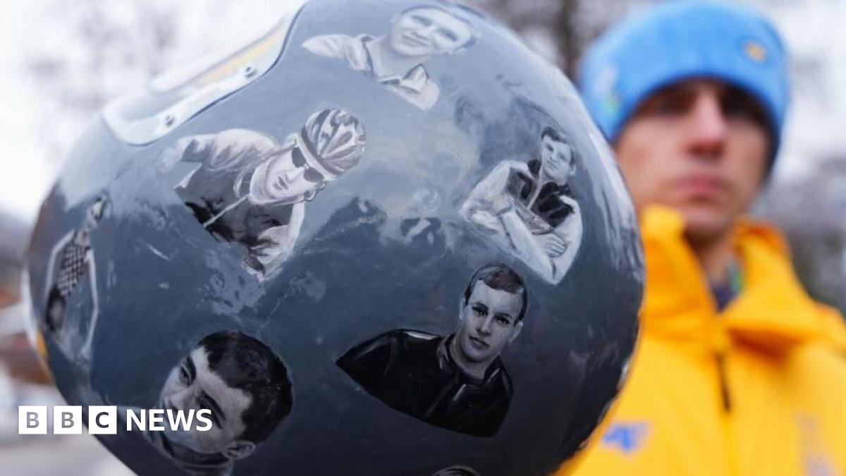 Who is on helmet that led to Ukrainian athlete's disqualification from Winter Olympics?